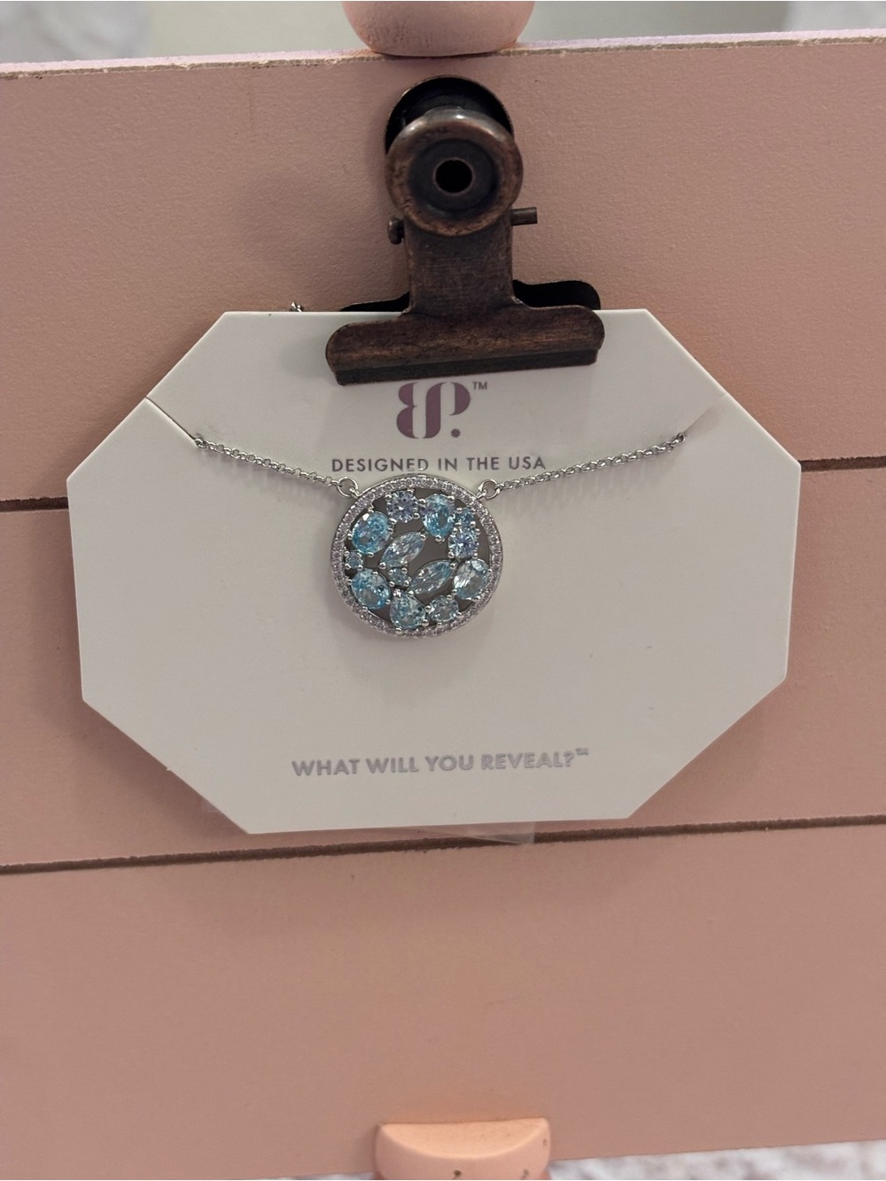 NWT Silver Necklace with Light Blue Gemstone Pendant
